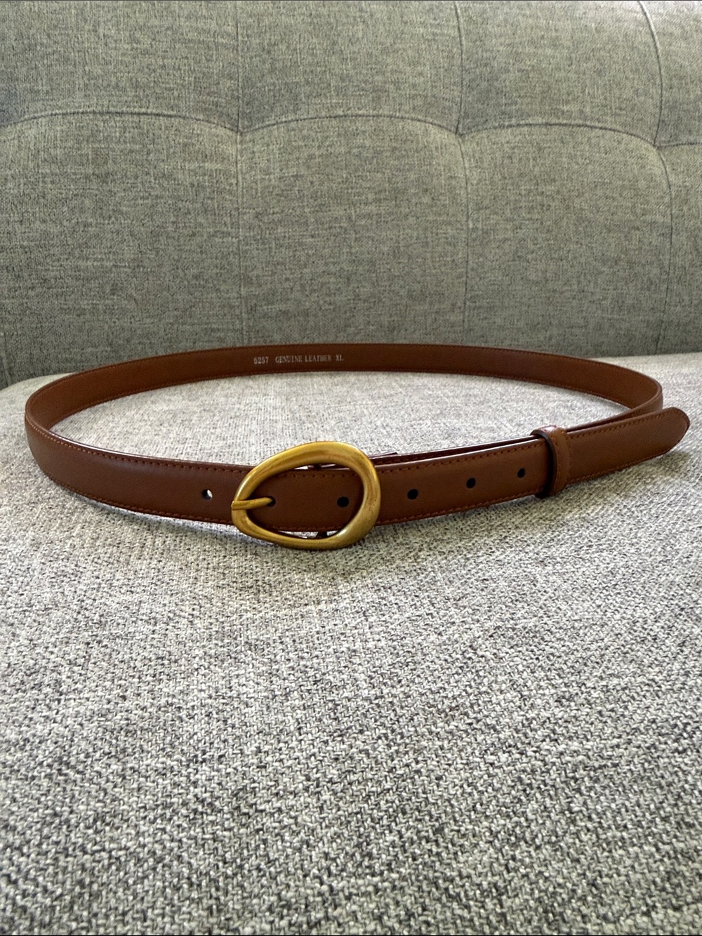 Brown Leather Belt with Gold Oval Buckle Women